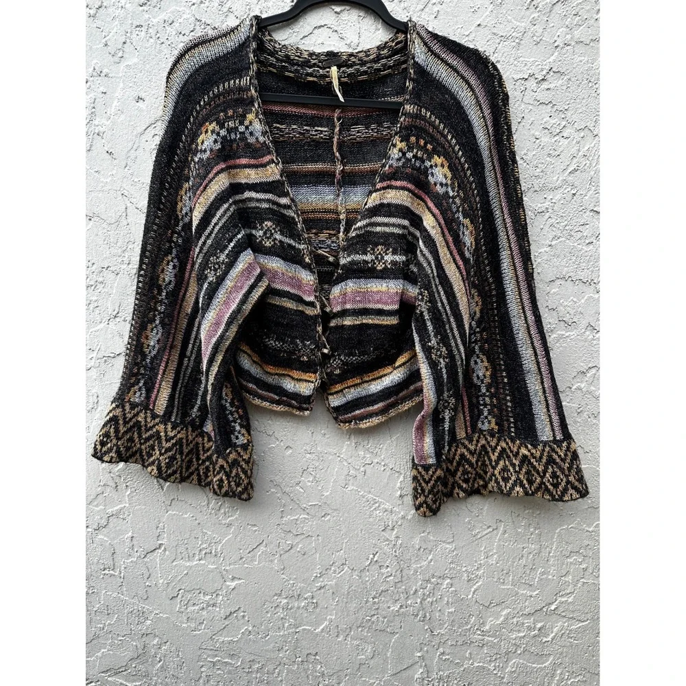 Free People Nopal Kaftan Cropped Cardigan Bell Sleeve Boho Southwestern XS